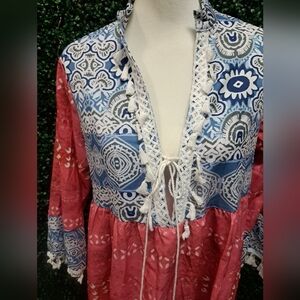 Bohemian Red and Blue Women's Top